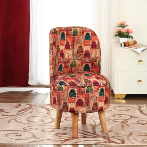 Image of NACIA Elegant Velvet Printed Ottoman Chair | Dressing Table Chair for Bedroom Makeup Room Decor | Modern Upholstered Ottoman with Wooden Legs for Living Room & Home (18x18x32 Inches, Darbar)