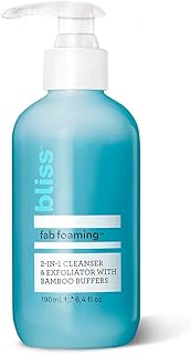 Bliss Fab Foaming 2-In-1 Cleanser & Exfoliator with Bamboo Buffers | Oil-Free Gel | Paraben Free, Cruelty Free | 6.4 fl oz