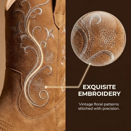 Image of Cowboy Boots for Women Short Shaft Side Zip Embroidered | Almond toe block heel western style for country concert outfits for women cowgirl outfits for women and casual wear