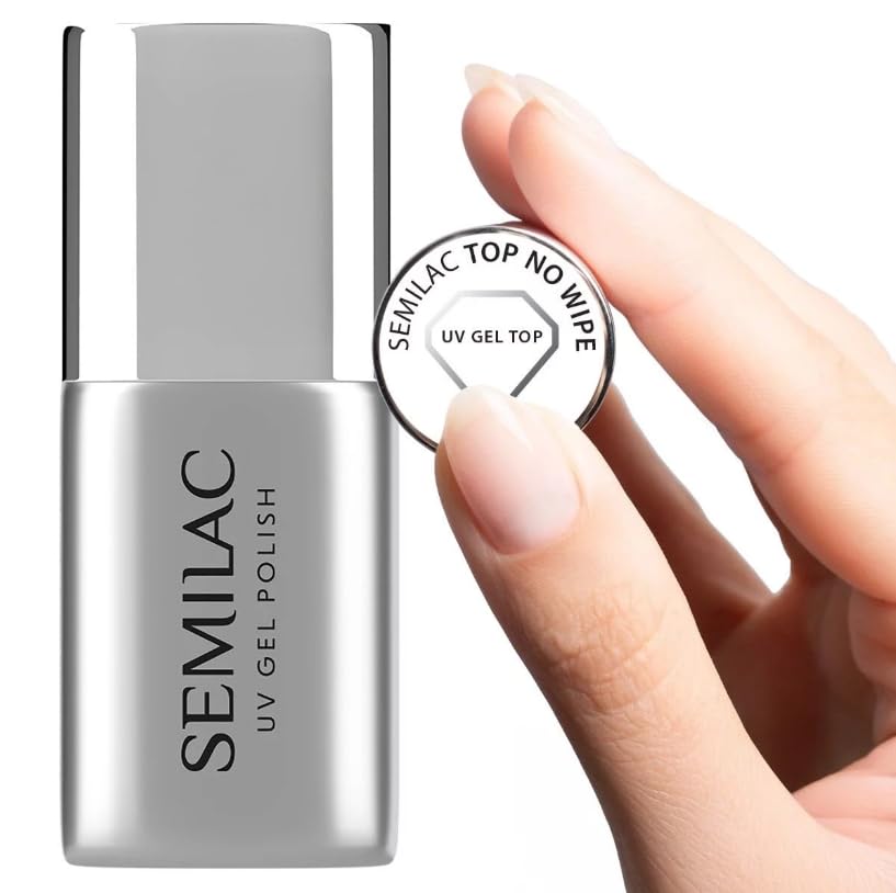 Semilac Top No Wipe Nail Polish | 7 ml | Innovative UV LED Top Coat Soak Off Gel Nail for Color Protection | Gloss Finish and Transparent | Easy to Apply, Resistant and Dries Quickly