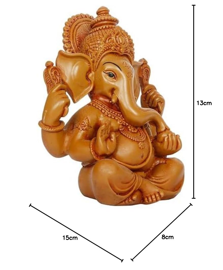 Kartique Żywica Ganesha w postawie błogosławieństwa do deski rozdzielczej samochodu dom szpital antyczny brązowy kolor wysokość 15 cm