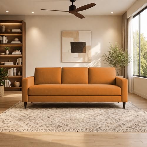 Image of Carlos 3 Seater Sofa Set for Living Room & Home Office, Modern Furniture Fabric Sofa Couch with Comfortable Soft Cushioning, Durable Wooden Frame, Stylish Seating for Home (Orange)