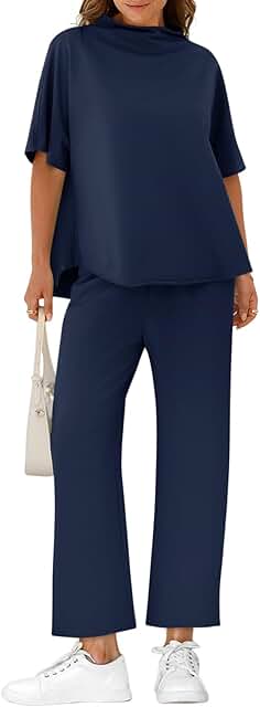 Yousify Women's Oversized Lounge Set 3/4 Batwing Sleeve Crew Neck Pullov...