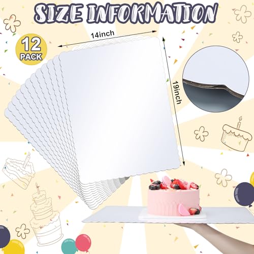Skyygemm 12 Pack 19 x 14 Inch Greaseproof Rectangle Cake Boards Corrugated Single Wall Pad Half Sheet Cake Board Scalloped Rectangle Dessert Base for Pizza by Skyygemm - Image 2
