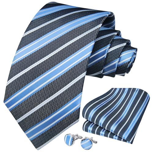 Image of HISDERN Mens Tie Set Classic Woven Ties and Pocket Square Cufflinks Set Formal Business Wedding Neckties Handkerchief