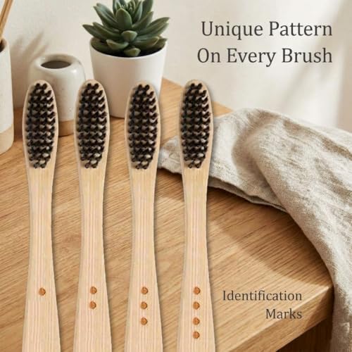 Image of KATS Organic Bamboo Toothbrush for Adults (Pack of 4), Charcoal Activated Soft Bristles, Identification Marks, Biodegradable, Anti-Bacterial, Eco-friendly, Natural, Manual