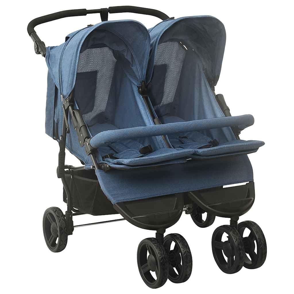 Passeggino gemellare in acciaio con funzione reclinabile, pieghevole e leggero, per neonati e bambini, con tettuccio parasole e sospensioni
