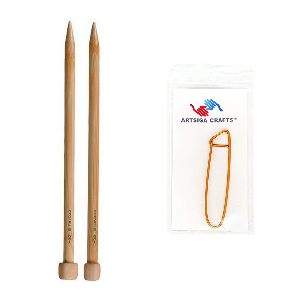 Clover Takumi Bamboo Singolo Punto Ferri Da Maglia 22,9 Cm Bundle Con 1 Artsiga Crafts Stitch Holder Size-9/5.5Mm-image