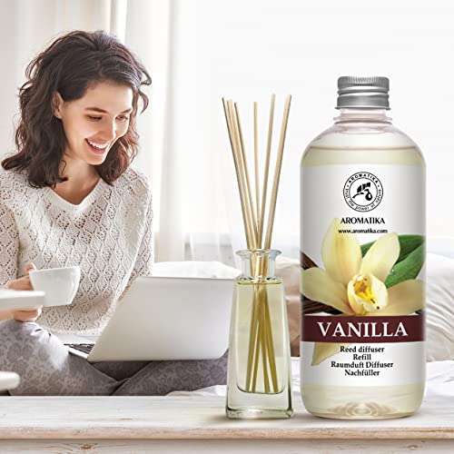 Vanilla Diffuser Refill W/Natural Essential Vanilla Oil 17 Fl Oz - Intensive - Fresh & Long Lasting Fragrance - Reed Diffuser Oil - Best For Aromatherapy - Spa - Home - Office - Fitness Club #TOP6