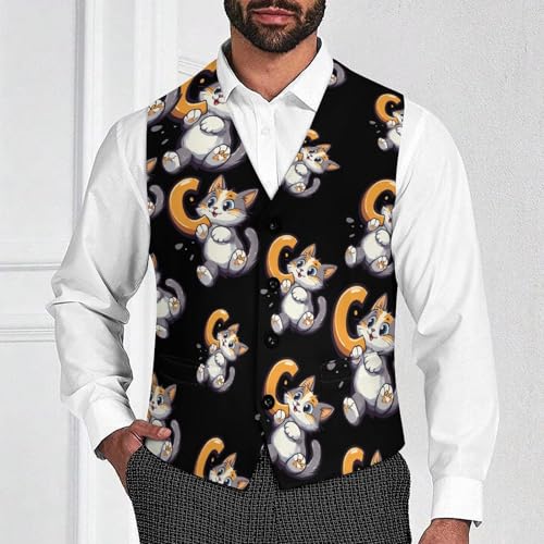 Cat And C Letter Mens Suit Vests V-Neck Casual Vest Dress Formal Tuxedo Wedding Waistcoat3