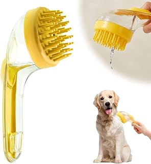 Pet Bath Brush with Shampoo Dispenser, 2026 New Dog Bath Brush Soft Silicone Bristle for Bathing Pets Grooming Massage Brush (Yellow)