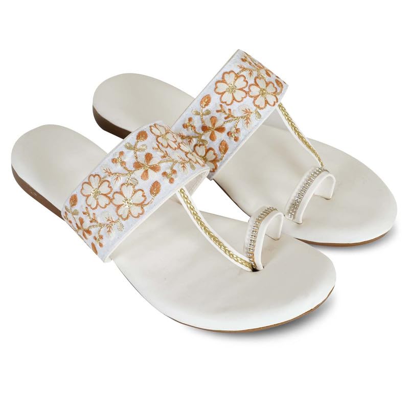 Image of DFR Flip Flops for Women Daily Use Comfortable Ethnic Embroidered Girls Slippers flipflops chappals