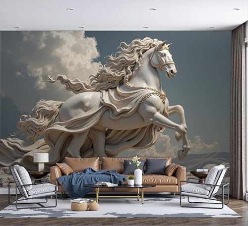Fresque murale sculpture de cheval grecque style antique gris chic