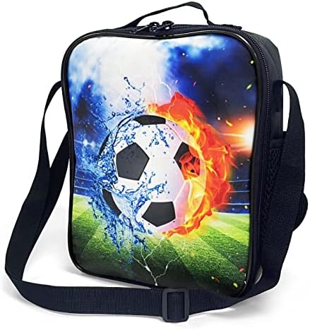CEZEHAJI Soccer Lunch Bag Insulated- Sports Football Lunch Box for Boys Girls Kids Toddler Teens Reusable Canvas Boy Lunchbox with Shoulder Strap