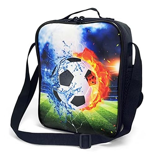CEZEHAJI Soccer Lunch Bag Insulated- Sports Football Lunch Box for Boys Girls Kids Toddler Teens Reusable Canvas Boy Lunchbox with Shoulder Strap