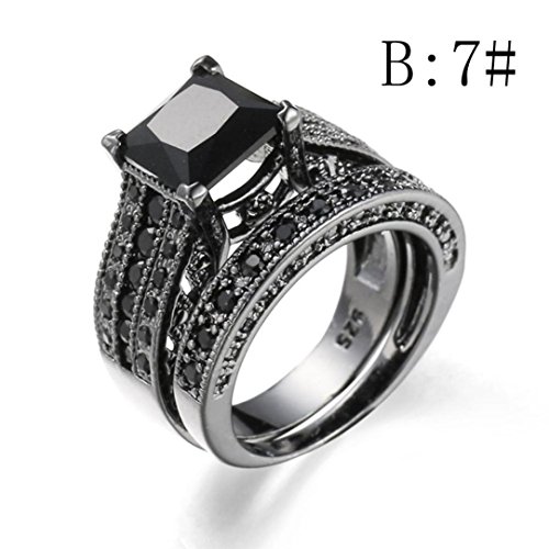Auwer Rings, Clearance! 2-in-1 Womens Vintage White Diamond Silver Engagement Wedding Band Ring Set (US Size 10, Black)