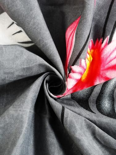 Image of Fashion String 144TC Microfibre Tropical Floral Print Charcoal Grey Double Bedsheet with 2 Pillow Covers