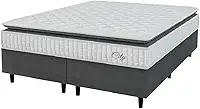 Cama Box Colchão Casal King Molas Ensacadas City Pillow Top 193x203x61cm Cinza/Branco Hellen - Suporta até 110kg por Pessoa