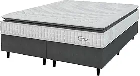 Cama Box Colchão Casal King Molas Ensacadas City Pillow Top 193x203x61cm Cinza/Branco Hellen - Suporta até 110kg por Pessoa