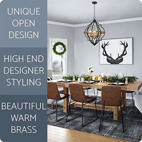 Kira Home Capistrano 28" 6-Light Rustic Farmhouse Chandelier, Warm Brass + Black Finish #TOP3