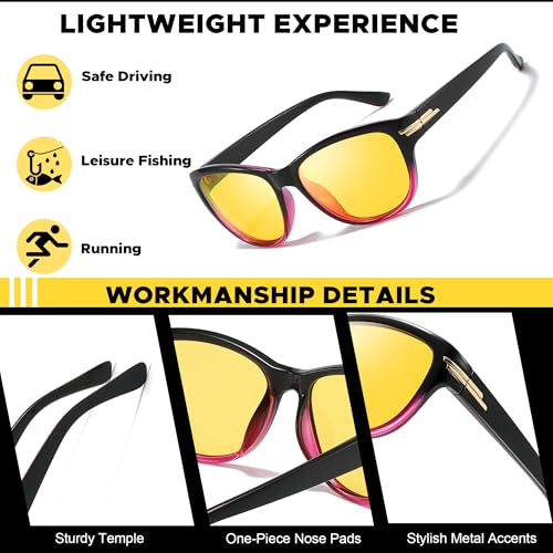 LVIOE Night Driving Glasses for Women Men Anti Glare Polarized Yellow Night Vision Glasses for Night Time LN23174
