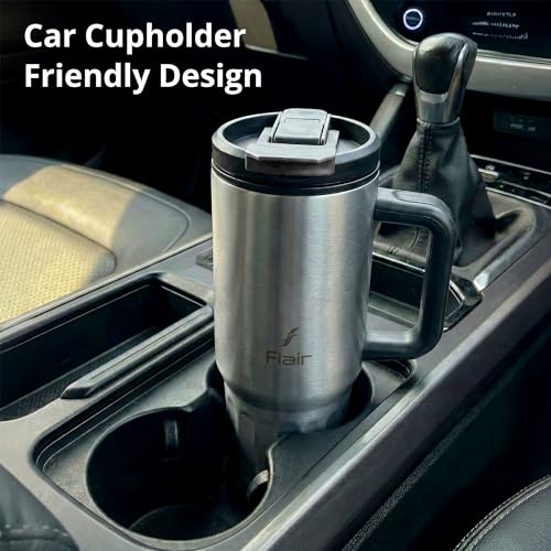 Image of FLAIR Vogue Vacuum Insulated Stainless Steel 750 ml Tumbler with Handle | 2-in-1 Lid with Flip Straw & Sip Spout -Grey | Hot & Cold Beverage Mug | Leak Resistant