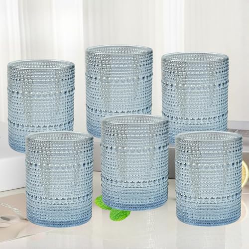 Image of Kookee Jupiter Vintage Hobnail Bubble Glass Double Old Fashioned Whiskey Tumblers | Cocktail Drinking Glasses for Dinner Parties | Set of 6 | 300ml (12223)