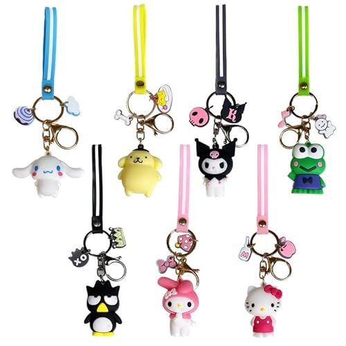 heoc 7Pcs cute Kawaii accessories anime keychain keyring wallet handbag car accessories cute keychain, 7p, Medium