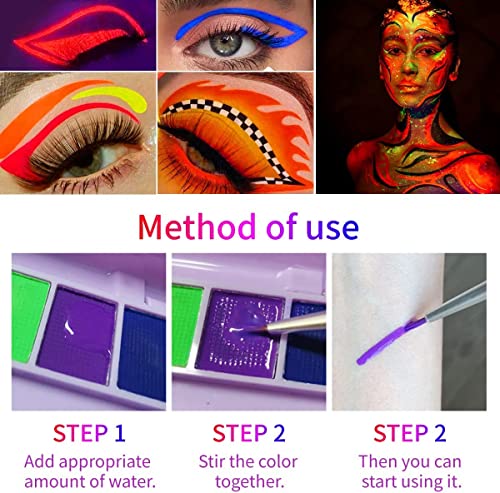 Beteligir UV Glow Eyeliner Palette, 8 Colors Water Activated Eyeliner Palette Matte UV Face Paint With Eyeliner Brush Highly Pigmented Eyeliner Makeup Palette (01 Set) - Image 7