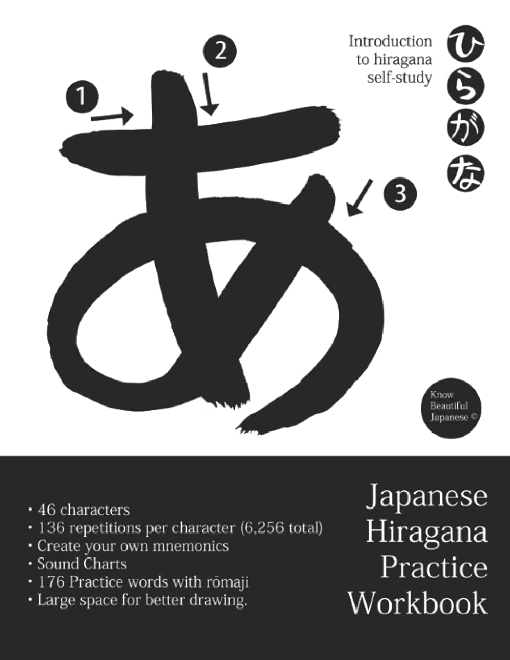 Japanese Hiragana Practice Workbook: Learn Hiragana Workbook for Self-Study, 46 Characters, 136 Repetitions per Character, Sound Charts, Practice ... Large Space for Better Drawing, 8.5 X 11”.