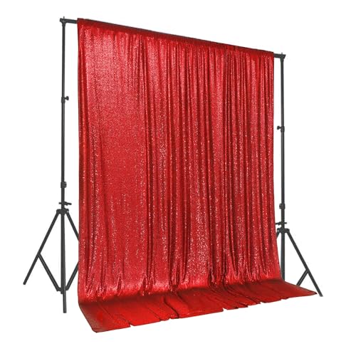Image of PartyDelight Red Sequin Backdrop 10x10ft 4 Inch Rod Pocket | Dense 3mm sequins on mesh backing with 4 inch rod pocket for large wedding walls group photos stages and reception displays