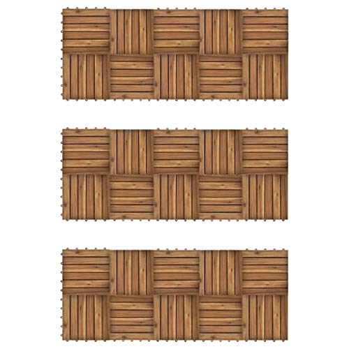 Set van 30 tuintegels, van acaciahout, duurzaam en antislip, terrastegels, balkontegels, vloerbedekking buiten, 30 x 30 x 2,4 cm. - Image 6