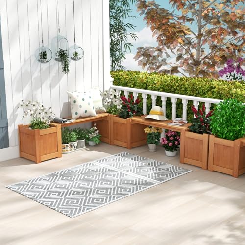 Giantex-2-in-1-Outdoor-Bench-with-2-Raised-Garden-Beds-Wood-with-Teak-Oil-Finish-Planter-Boxes-with-Open-Ended-Base-Garden-Bench-Seat-for-Porch-Balcony-Lawn-Yard-DIY-Assembly Giantex 2 in 1 Outdoor Bench with 2 Raised Garden Beds Wood with Teak Oil Finish Planter Boxes with Open Ended Base Garden Bench Seat for Porch Balcony Lawn Yard DIY Assembly