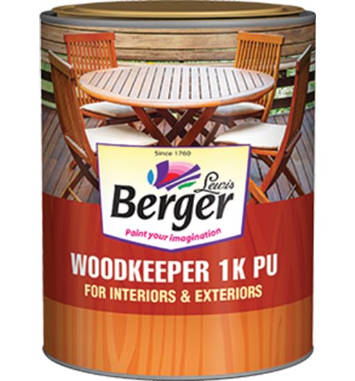 Image of BERGER Woodkeeper 1K PU Clear Wood Finish (Matt /Gloss) Ready-to-Use One Component Polish for Interior & Exterior Furniture, Door, Balconie & Railing | Brush /Cloth Apply | 36 Month Shelf Life | 20 L