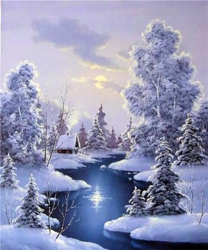 Kit Broderie Diamant Scène de Neige 5D - Puzzle Diamond Art 50x80cm