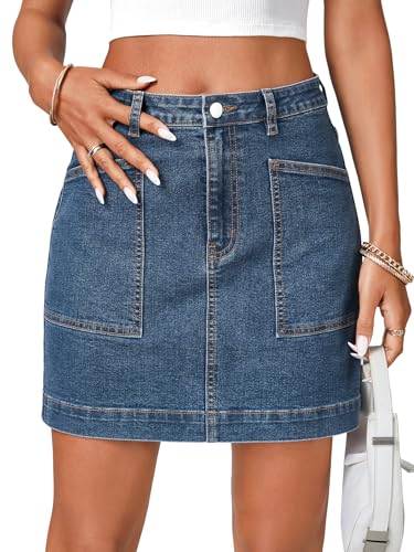 LYANER Women's Jean Skirt High Waist Stretchy Casual Denim Mini Skirt with Pockets2