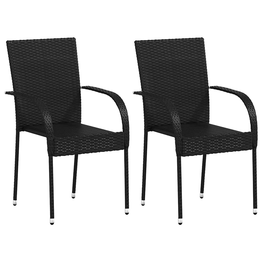 vidaXL 2x Outdoor Stacking Dining Chairs Poly Rattan Black Furniture Seat