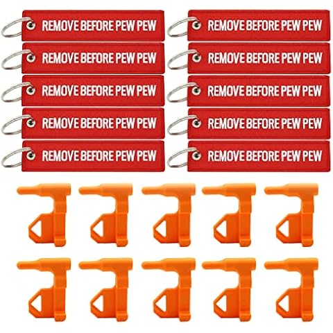 Ficero Chamber Safety Flag for Rifle Handguns Shotgun Pistol, 10 Chamber Safety Flags with 10 Bright Red Tags, Remove Before Pew Pew Cover