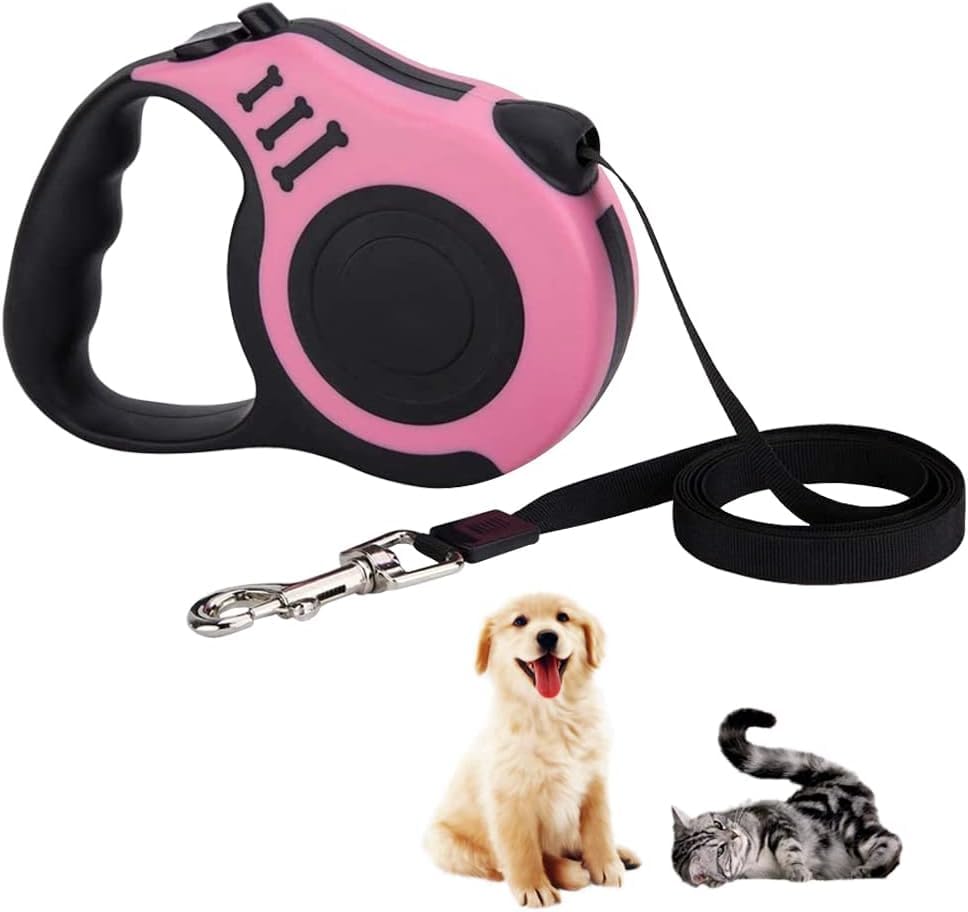 Einziehbare Hundeleine, ausziehbare Hundeleine für kleine, mittlere Hunde, 5 Meter, Rosa