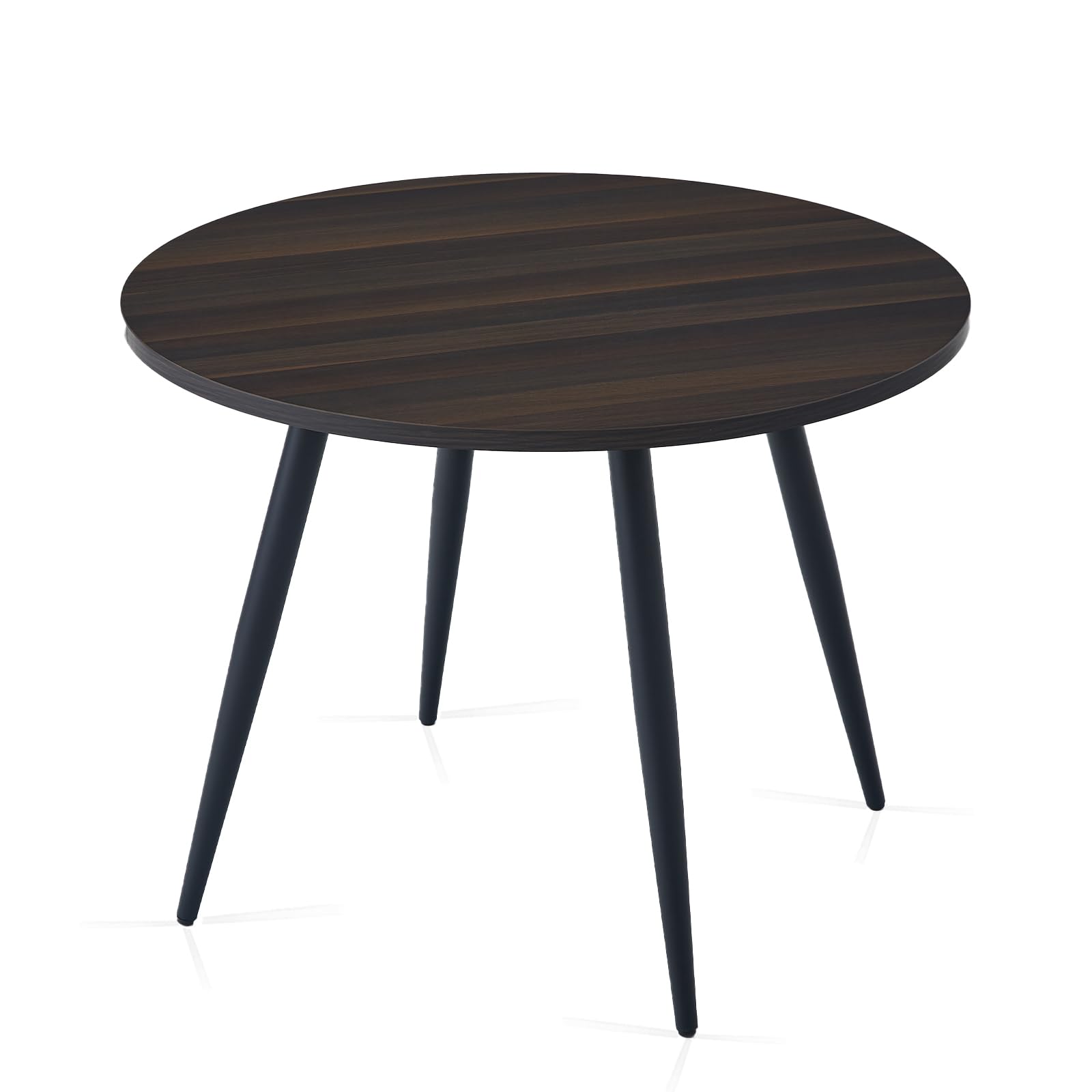 Colorig Modern 100CM Round Dining Table with Round Black Metal Legs,Space-Saving Kitchen Table for Dining Room, Kitchen,or Office,2-4 Seaters Dining Table (Dark Walnut, 100 x 100 x 75 CM) — image 1