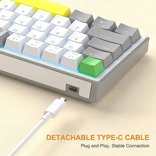 Image of MageGee 60% Mechanical Gaming Keyboard,68Keys Compact Blue LED Backlit Gaming Keyboard, Sky Wired Ergonomic Mini Office Keyboard for Windows PC Gamer (Grey White /Red Switches)