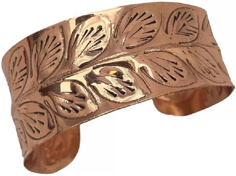 Handcrafted Leaf Trail Cuff, 1.25-inches Width, Pure Copper
