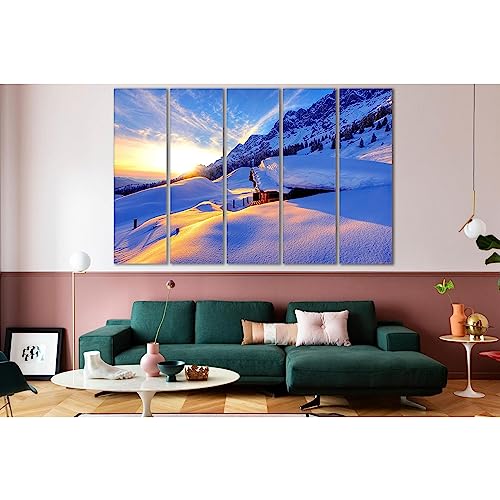Cuadro de lienzo de montaña ZELLART de 5 paneles 150x100 cm listo para colgar diseño amanecer №SL260