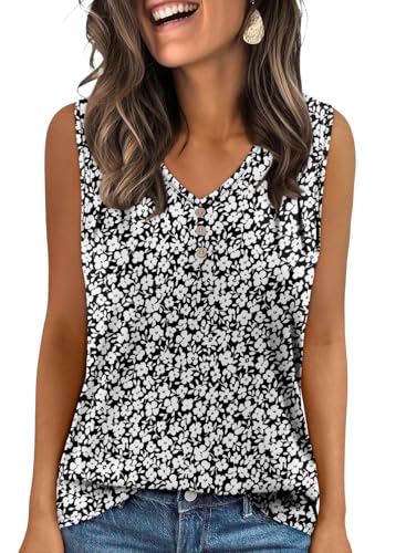 KISSMODA Tank Tops for Women Summer Casual Sleeveless Shirts Dressy Trendy V Neck Tunics Loose Notched Blouses S-3XL