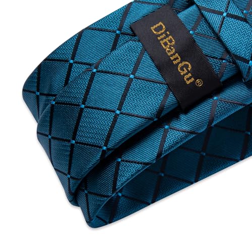 Image of DiBanGu Mens Silk Plaid Tie and Pocket Square Set | Elegant Silk Formal Tie Set, Woven Check Necktie and Cufflinks Tie Clip Set, Perfect for Wedding Party, Comes in Gift Box