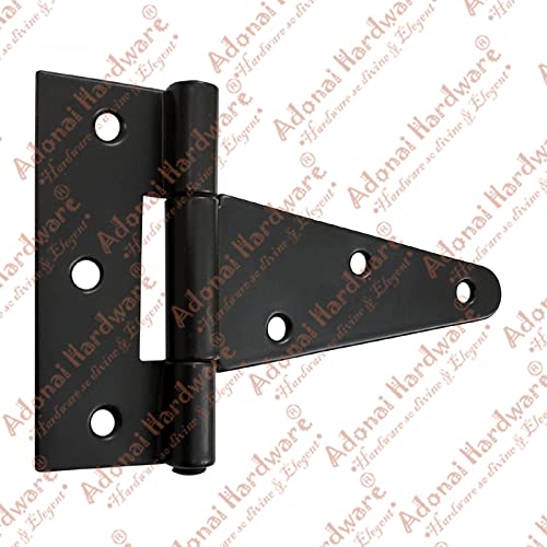 Image of Adonai Hardware Makheloth Antique Wrought Iron Heavy Duty Strap T-Hinge (5.5 inch x 2 Pack, Black Powder Coated) for Barn Doors, Gates, Kitchen Cabinets, Sheds, Wooden Box, Furniture, Chest and Trunks