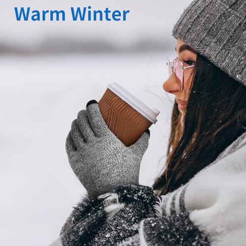 2 Pairs Silicone Print Knit Gloves for Men Women Cold Weather Winter Rides - image 2