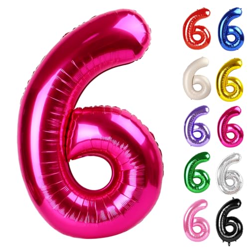 Hot Pink Number 6 Balloon 40 Inch - 6th Balloon Number Birthday Decorations