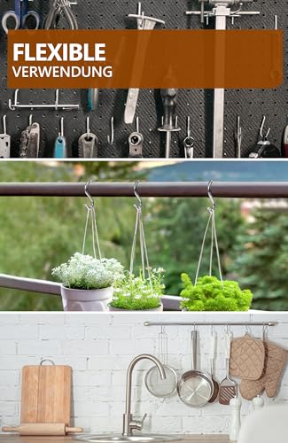 Menz S-Haken aus Edelstahl im 20er-Set – Solide Haken zum Einhängen, rostfreie Küchenhaken, praktische Aufhängehaken, flexibel verwendbare Metallhaken zum Einhängen