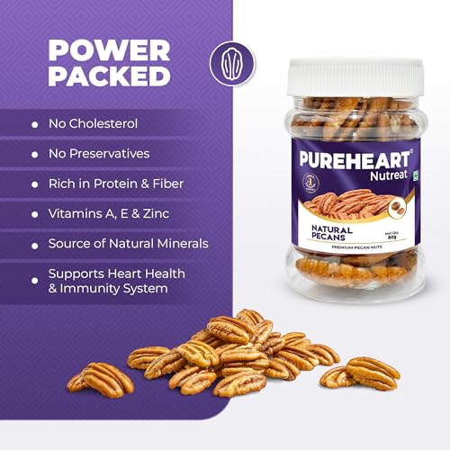 Image of Pureheart Premium Pecan Nuts 80g | Premium Natural Pecans | Healthy Dry Fruits Snack | Rich in Protein, Fibre & Antioxidants | Ideal for Snacking & Baking